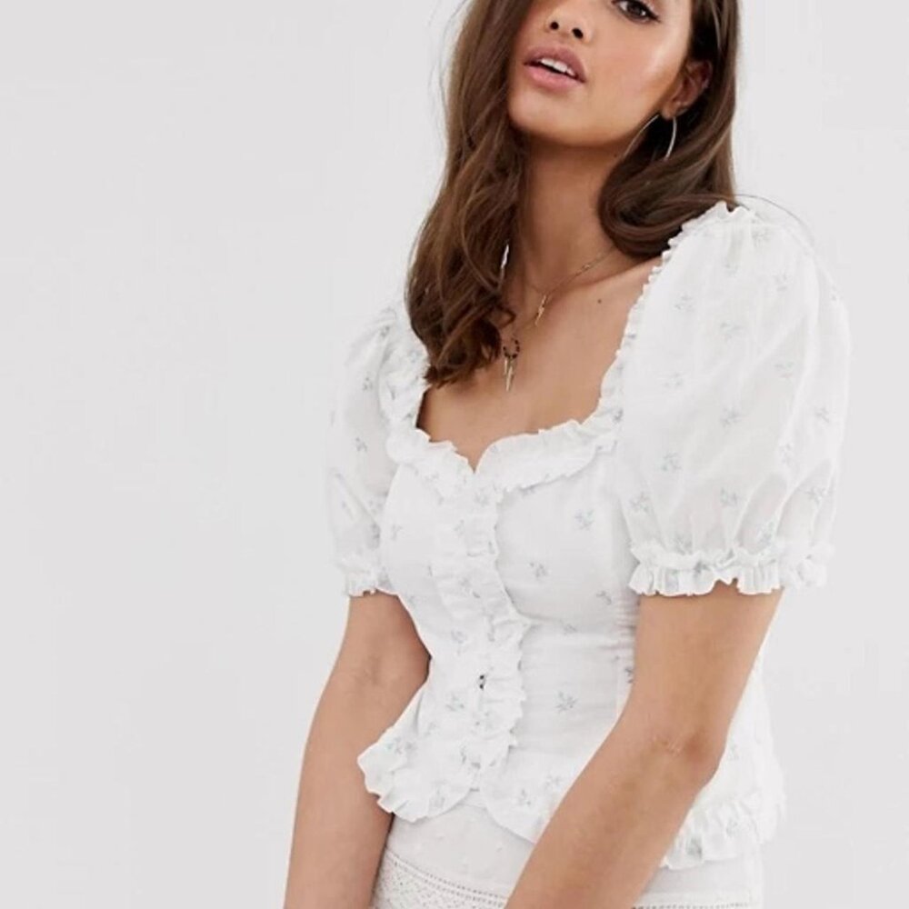 For Love & Lemons Delilah Ruffle Puff Sleeve Top